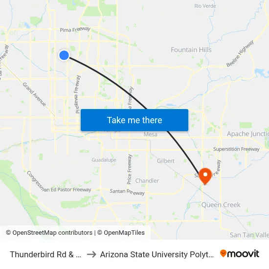 Thunderbird Rd & Central Av to Arizona State University Polytechnic campus map