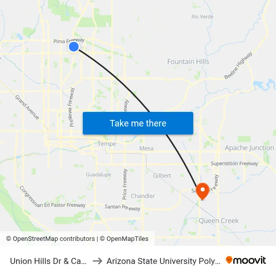 Union Hills Dr & Cave Creek Rd to Arizona State University Polytechnic campus map