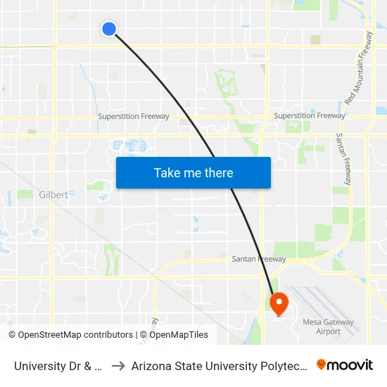 University Dr & Creston to Arizona State University Polytechnic campus map