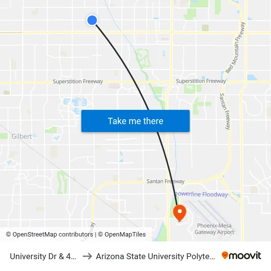 University Dr & 4225 East to Arizona State University Polytechnic campus map