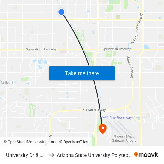 University Dr & Roanoke to Arizona State University Polytechnic campus map