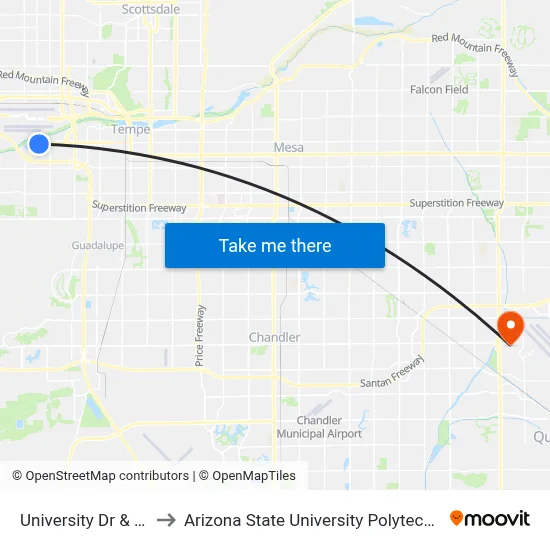 University Dr & 36th St to Arizona State University Polytechnic campus map
