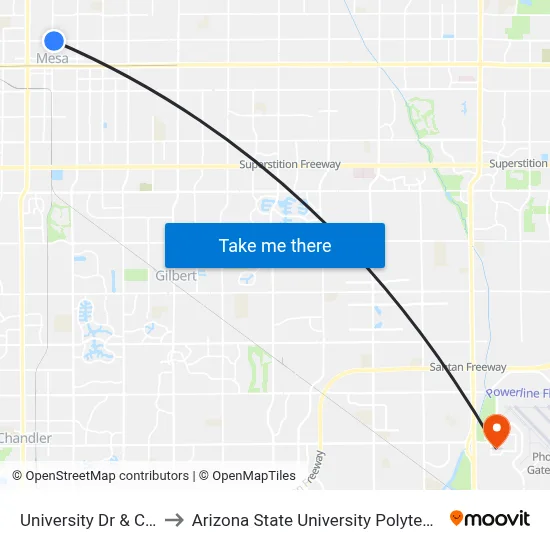 University Dr & Center St to Arizona State University Polytechnic campus map