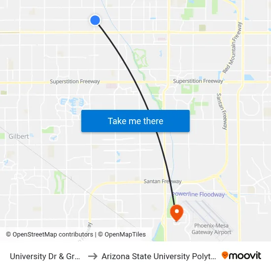 University Dr & Greenfield Rd to Arizona State University Polytechnic campus map