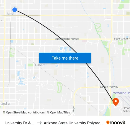 University Dr & Hibbert to Arizona State University Polytechnic campus map