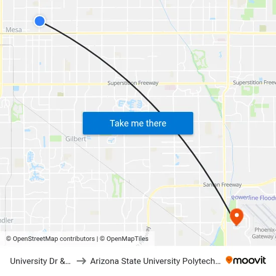 University Dr & Horne to Arizona State University Polytechnic campus map