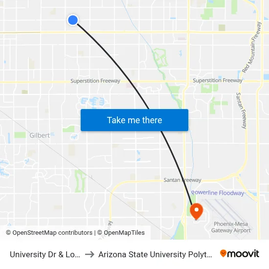 University Dr & Los Alamos to Arizona State University Polytechnic campus map