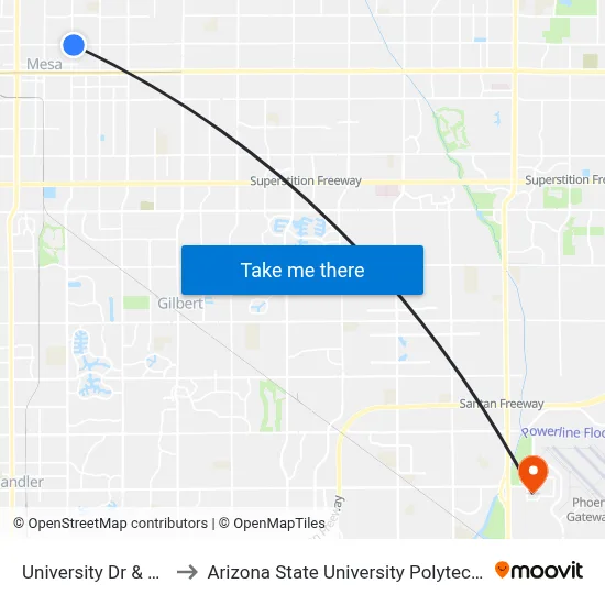 University Dr & Mesa Dr to Arizona State University Polytechnic campus map