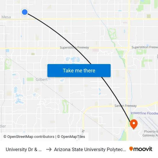 University Dr & Miller St to Arizona State University Polytechnic campus map