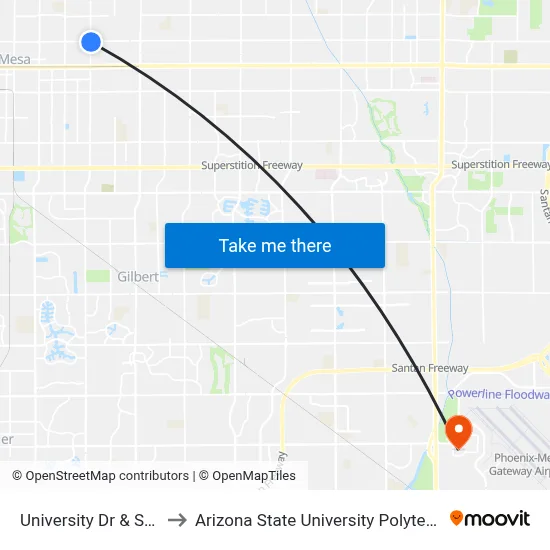 University Dr & Stapley Dr to Arizona State University Polytechnic campus map