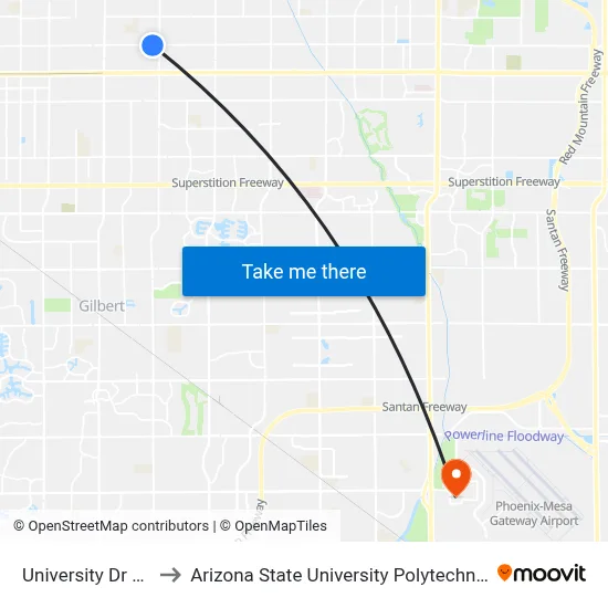 University Dr & Yale to Arizona State University Polytechnic campus map