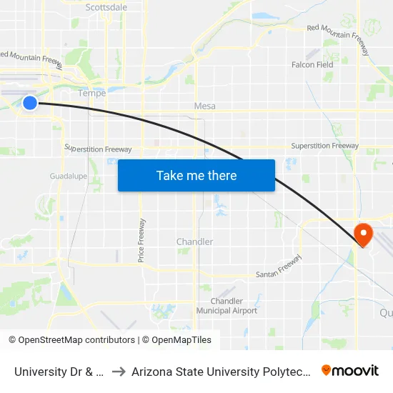 University Dr & 38th St to Arizona State University Polytechnic campus map