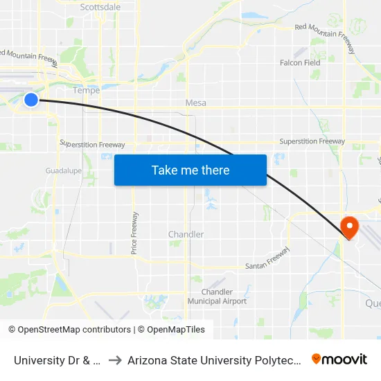 University Dr & 40th St to Arizona State University Polytechnic campus map