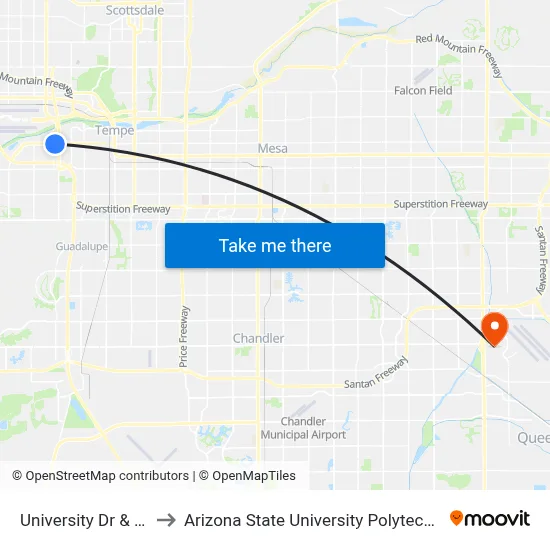 University Dr & 48th St to Arizona State University Polytechnic campus map