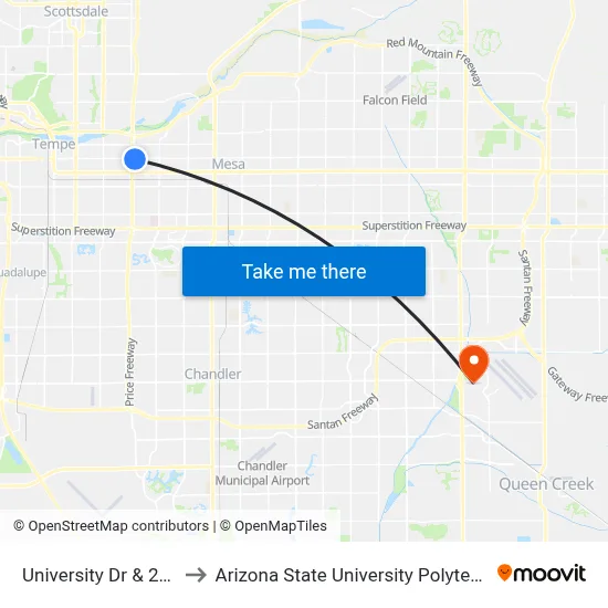 University Dr & 2300 East to Arizona State University Polytechnic campus map