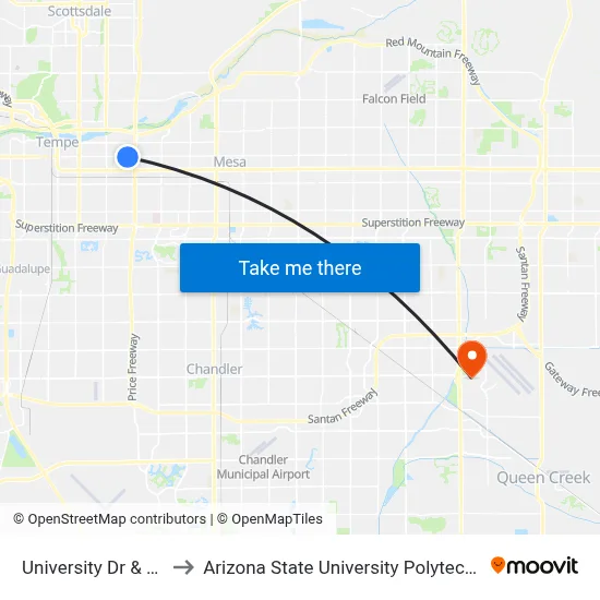 University Dr & River Dr to Arizona State University Polytechnic campus map