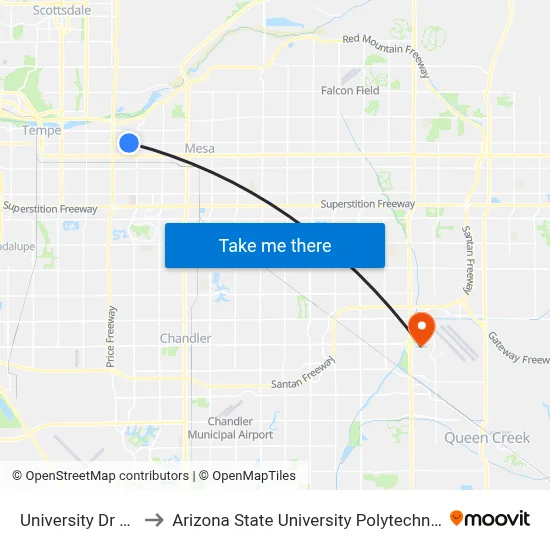University Dr & May to Arizona State University Polytechnic campus map