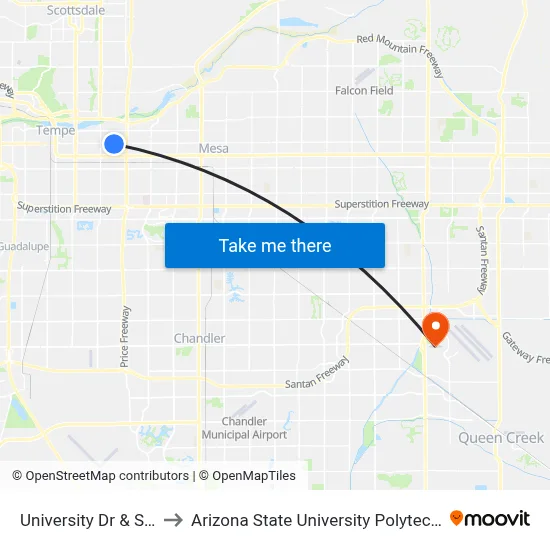 University Dr & Smith Rd to Arizona State University Polytechnic campus map