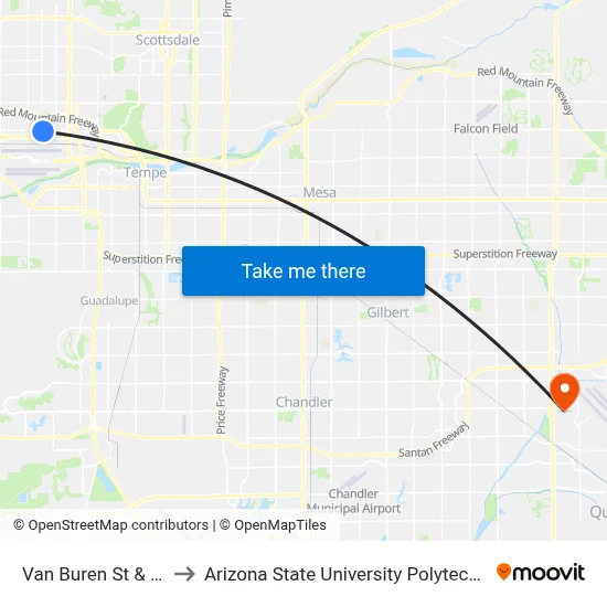 Van Buren St & 36th St to Arizona State University Polytechnic campus map