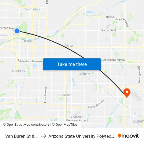 Van Buren St & 53rd St to Arizona State University Polytechnic campus map