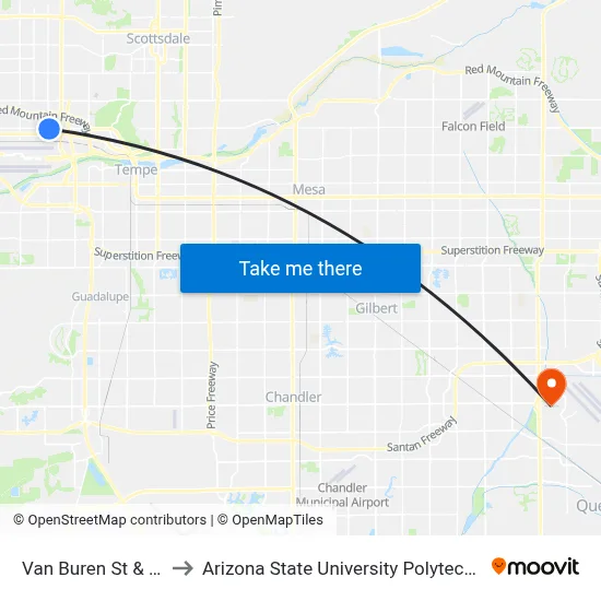 Van Buren St & 40th St to Arizona State University Polytechnic campus map