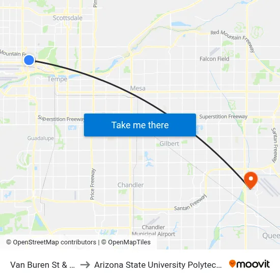 Van Buren St & 48th St to Arizona State University Polytechnic campus map