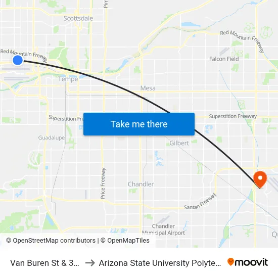 Van Buren St & 3425 East to Arizona State University Polytechnic campus map
