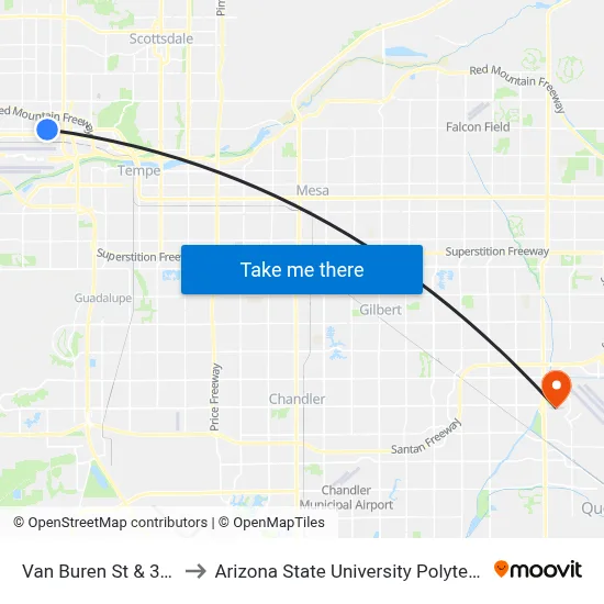 Van Buren St & 3901 East to Arizona State University Polytechnic campus map