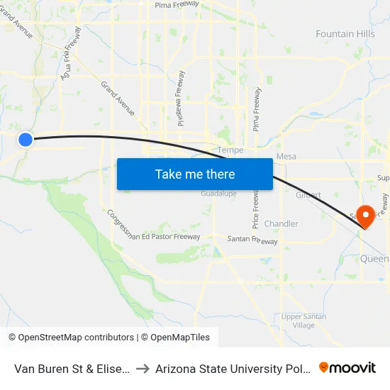 Van Buren St & Eliseo Felix Jr Wy to Arizona State University Polytechnic campus map