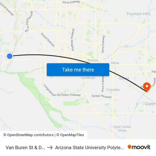 Van Buren St & Dysart Rd to Arizona State University Polytechnic campus map