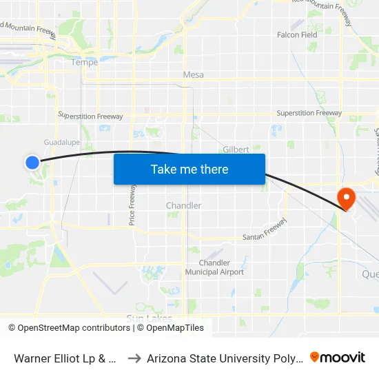 Warner Elliot Lp & Walatowa St to Arizona State University Polytechnic campus map