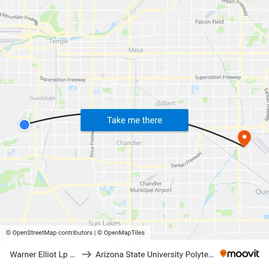 Warner Elliot Lp & 44th St to Arizona State University Polytechnic campus map