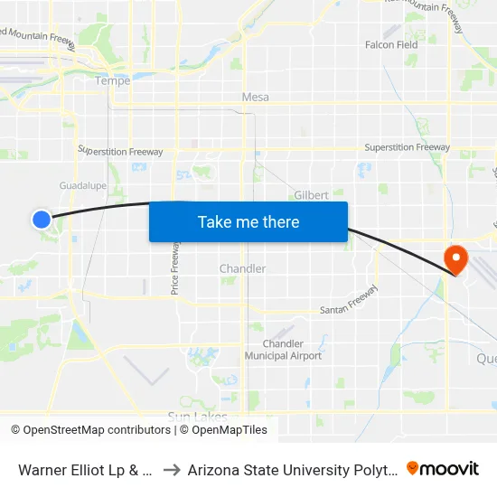 Warner Elliot Lp & Mandan St to Arizona State University Polytechnic campus map