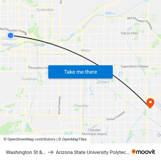 Washington St & 34th St to Arizona State University Polytechnic campus map