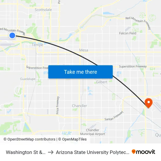 Washington St & 38th St to Arizona State University Polytechnic campus map