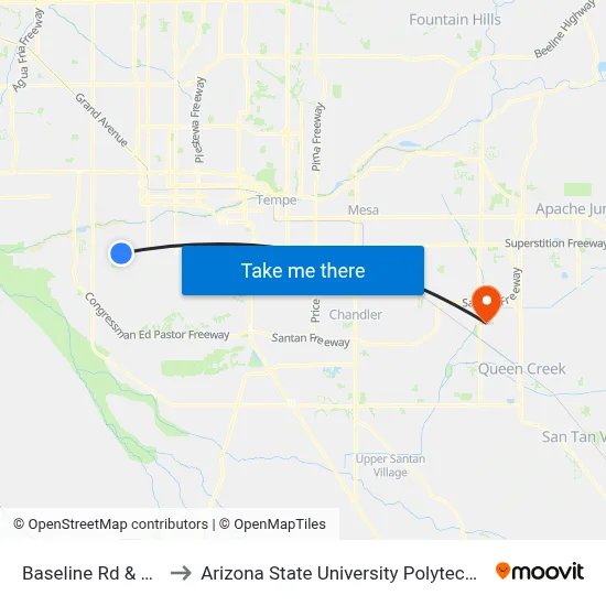 Baseline Rd & 35th Av to Arizona State University Polytechnic campus map