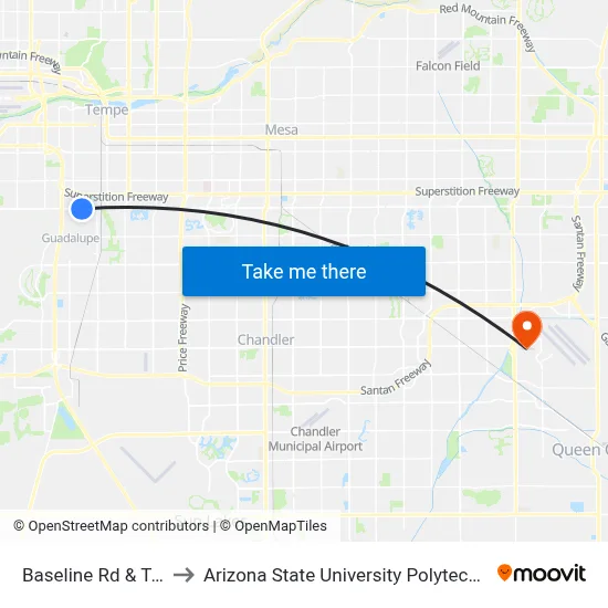 Baseline Rd & Terry Ln to Arizona State University Polytechnic campus map