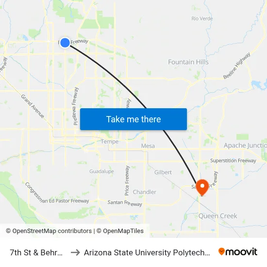 7th St & Behrend Dr to Arizona State University Polytechnic campus map