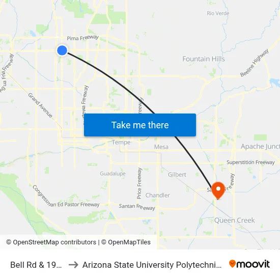 Bell Rd & 19th Av to Arizona State University Polytechnic campus map