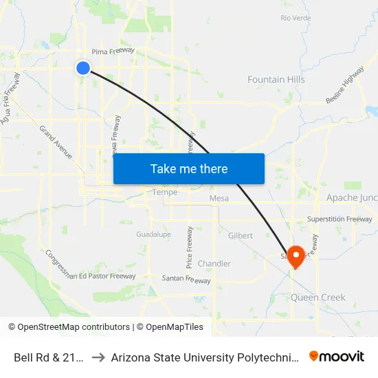 Bell Rd & 21st Av to Arizona State University Polytechnic campus map