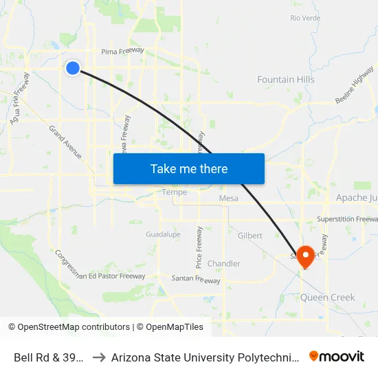 Bell Rd & 39th Av to Arizona State University Polytechnic campus map