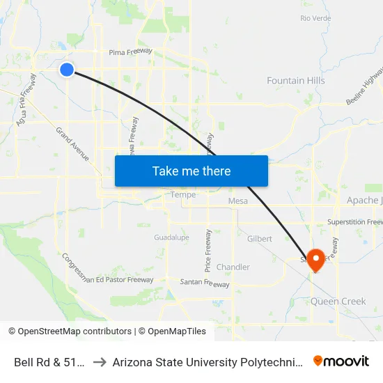 Bell Rd & 51st Av to Arizona State University Polytechnic campus map