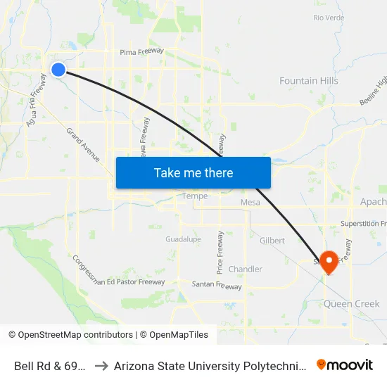 Bell Rd & 69th Av to Arizona State University Polytechnic campus map