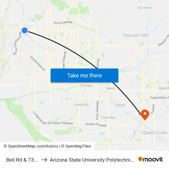 Bell Rd & 73rd Av to Arizona State University Polytechnic campus map