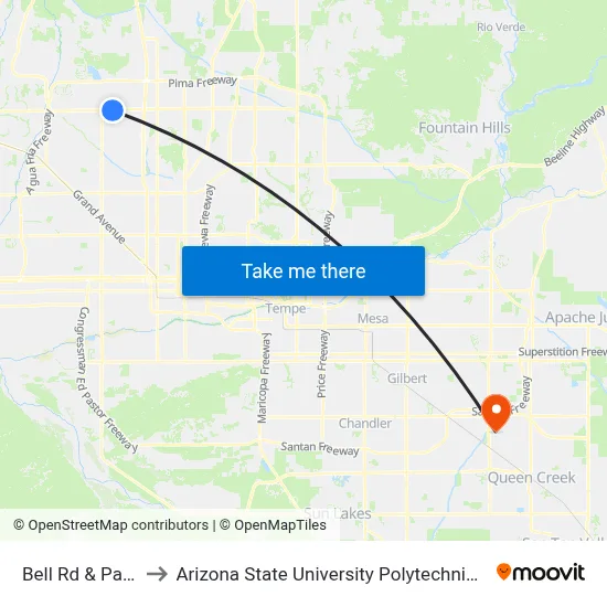 Bell Rd & Park Pl to Arizona State University Polytechnic campus map