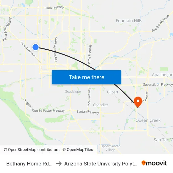 Bethany Home Rd & 31st Av to Arizona State University Polytechnic campus map