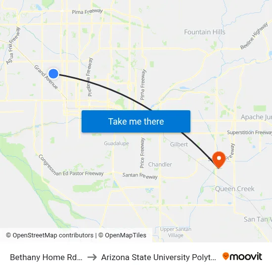 Bethany Home Rd & 37th Av to Arizona State University Polytechnic campus map