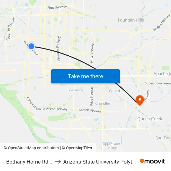 Bethany Home Rd & 45th Dr to Arizona State University Polytechnic campus map