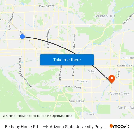 Bethany Home Rd & 57th Av to Arizona State University Polytechnic campus map