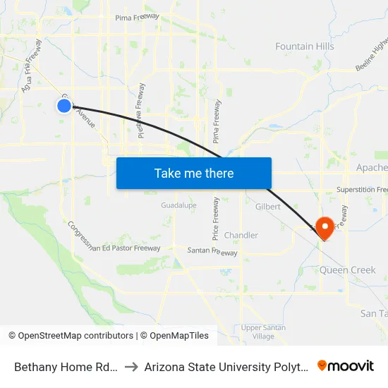 Bethany Home Rd & 59th Av to Arizona State University Polytechnic campus map
